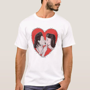 Lovers Heart Thorns Lesbian Couple Vintage Pop Art T-Shirt