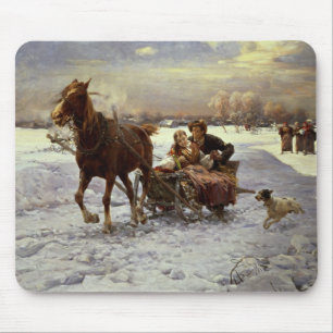 Lovers in a sleigh mouse pad
