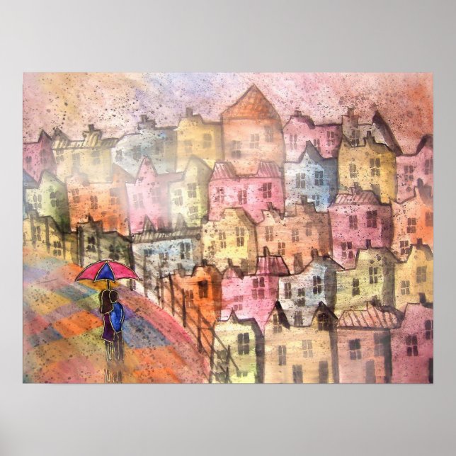 Lovers in Italy Watercolor Poster Print (Front)