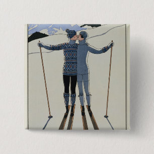 <Lovers in the Snow> by Georges Barbier 15 Cm Square Badge