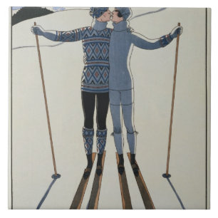 <Lovers in the Snow> by Georges Barbier Ceramic Tile