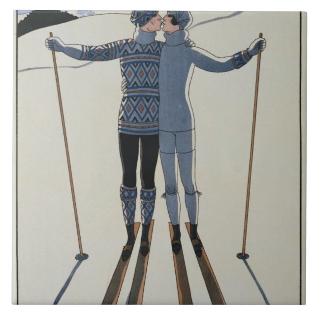 <Lovers in the Snow> by Georges Barbier Ceramic Tile (Front)