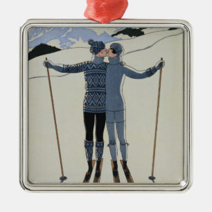 <Lovers in the Snow> by Georges Barbier Metal Ornament
