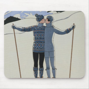 <Lovers in the Snow> by Georges Barbier Mouse Pad