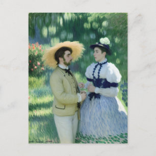 Lovers Meeting in a Garden Vintage Painting Postcard