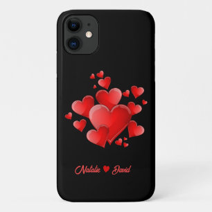 Lover's Names and Red Hearts on Black iPhone 11 Case