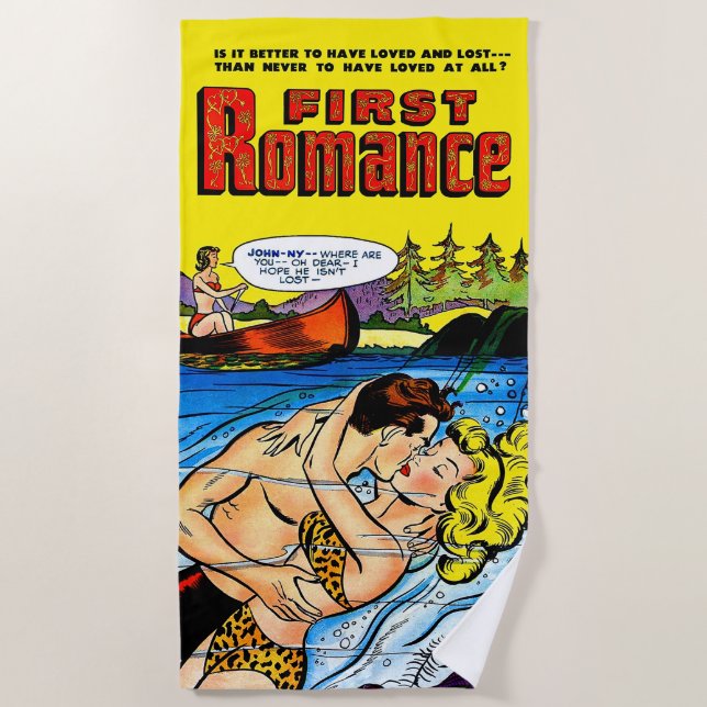 Lovers Ocean Romance Vintage Comics Beach Towel (Front)