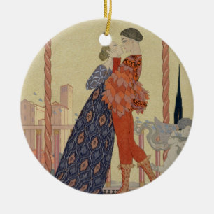 Lovers on a Balcony (w/c on paper) Ceramic Ornament