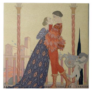 Lovers on a Balcony (w/c on paper) Ceramic Tile
