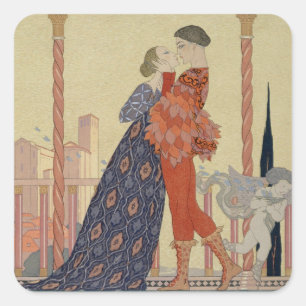 Lovers on a Balcony (w/c on paper) Square Sticker