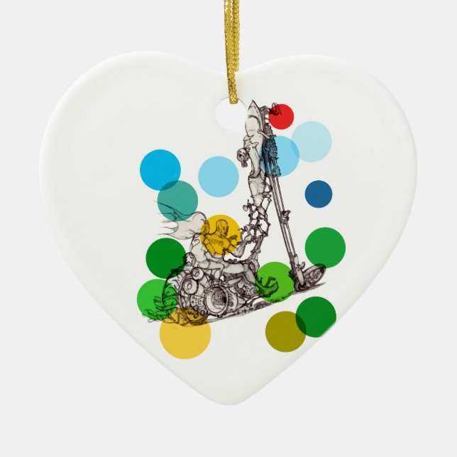 Lovers on a Fantasy Motorcycle Ceramic Ornament (Front)