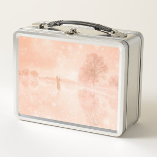 Lovers on a frozen pond metal lunch box