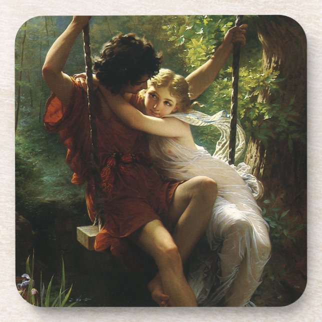 Lovers on a Swing. Spring by Pierre Auguste Cot Coaster (Front)