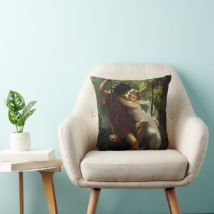 Lovers on a Swing. Spring by Pierre Auguste Cot Cushion