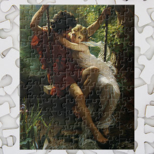Lovers on a Swing. Spring by Pierre Auguste Cot Jigsaw Puzzle