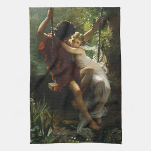 Lovers on a Swing. Spring by Pierre Auguste Cot Tea Towel