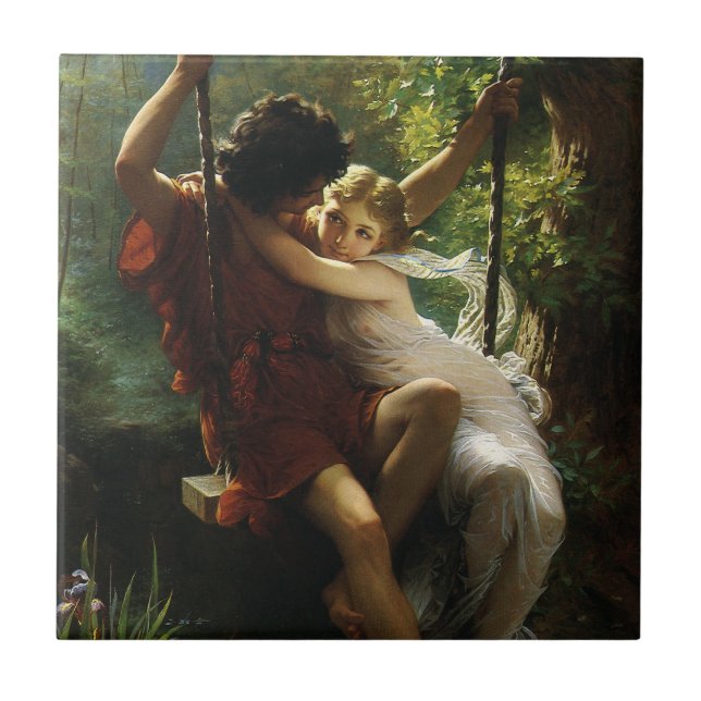 Lovers on a Swing. Spring by Pierre Auguste Cot Tile (Front)
