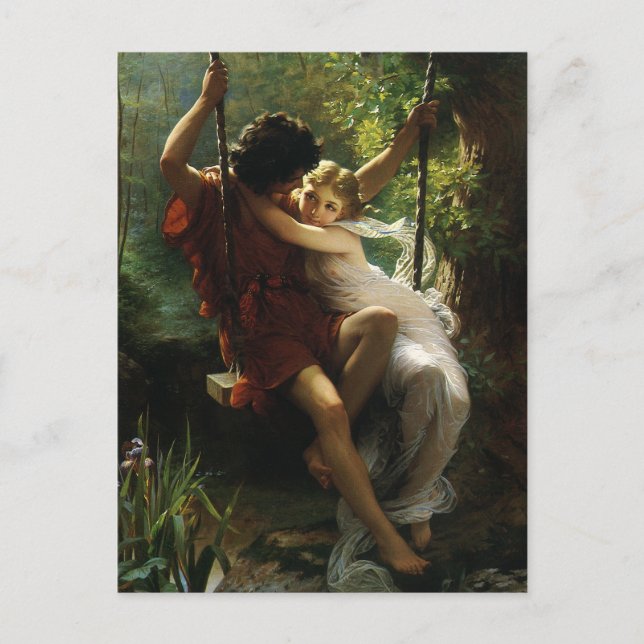 Lovers on a Swing. Spring, Save the Date Announcement Postcard (Front)