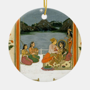 Lovers on a terrace by a moonlit lake, from the Sm Ceramic Tree Decoration
