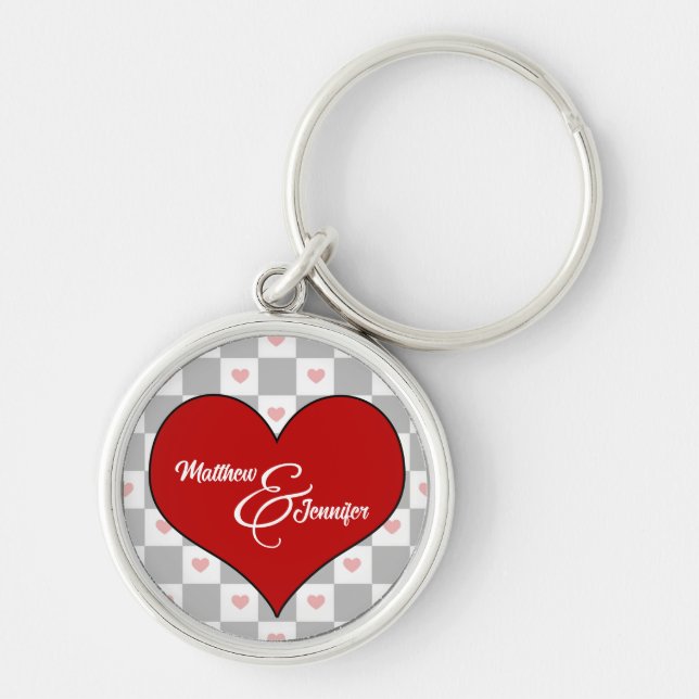 Lover's Red Heart Chequerboard with Name Key Ring (Front)