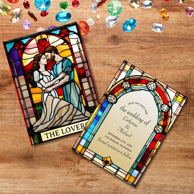 Lovers Tarot Stained Glass Style European Wedding  Invitation (Creator Uploaded)