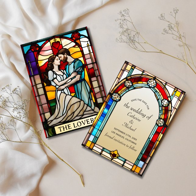 Lovers Tarot Stained Glass Style European Wedding  Save The Date (Creator Uploaded)