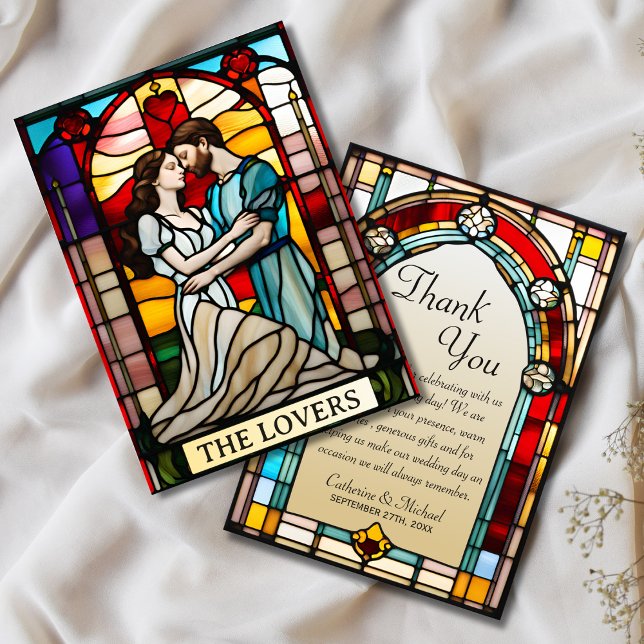 Lovers Tarot Stained Glass Style European Wedding  Thank You Card (Creator Uploaded)