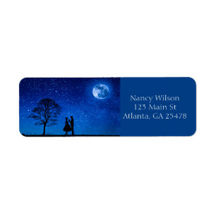 Lovers under a full moon return address label