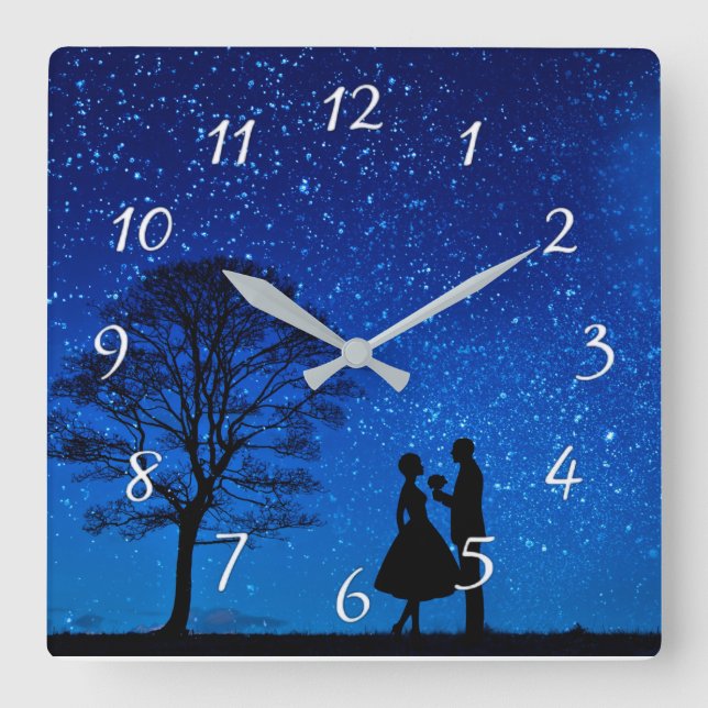 Lovers under a full moon        square wall clock (Front)