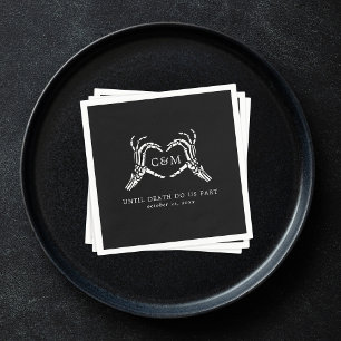 Lovers Until Death Skeletons & Roses Wedding Napkin