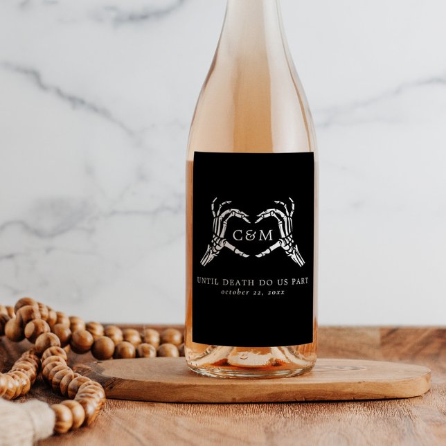 Lovers Until Death Skeletons & Roses Wedding Wine Label (Creator Uploaded)