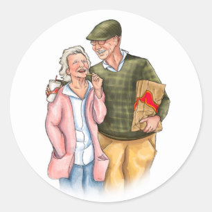 Lovers' Wedding Anniversary, old cute couple Classic Round Sticker