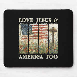 Loves And Jesus America Too 4th Of July Wildflower Mouse Pad