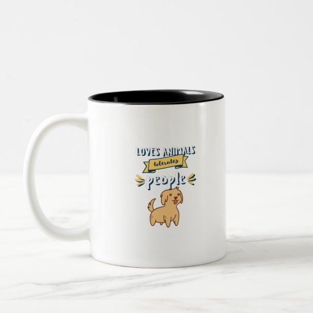 Loves Animals Tolerates People Two-Tone Coffee Mug (Left)