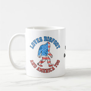 Loves Bigfoot and America Too Patriotic American Coffee Mug