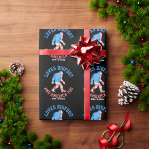 Loves Bigfoot and America Too Patriotic American Wrapping Paper