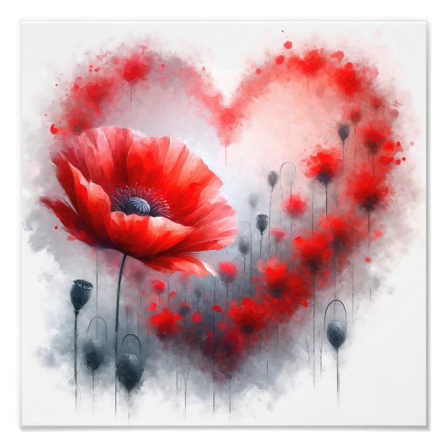 Love's Blossom: A Heart-Shaped Poppy Fantasy Photo Print (Front)