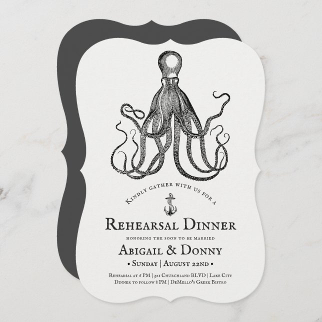 Love's Embrace | Octopus Theme Rehearsal Dinner Invitation (Front/Back)