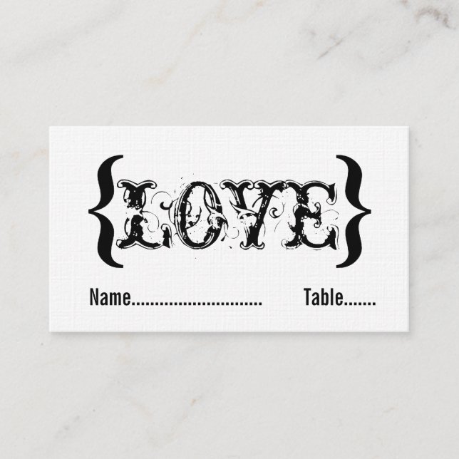 Love's Embrace Wedding Place Card, Black and White Place Card (Front)