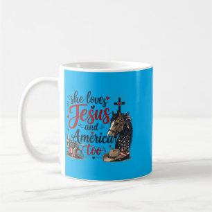 Loves Jesus Aamerica Too 4th July Horse Christian Coffee Mug