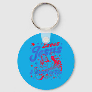 Loves Jesus Aamerica Too Patriotic Eagle - Jesus Key Ring