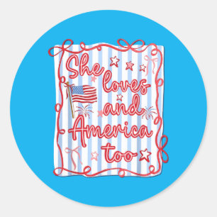 Loves Jesus And Aamerica Too 4th Of July Aamerica Classic Round Sticker