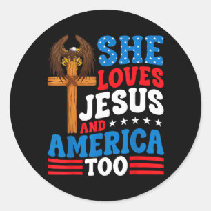 Loves Jesus And Aamerica Too Cross Patriotic Eagle Classic Round Sticker