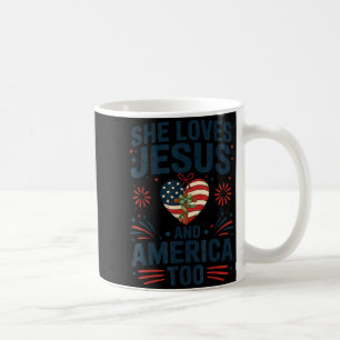 Loves jesus and america too american flag patrioti coffee mug