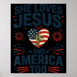 Loves jesus and america too american flag patrioti poster