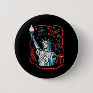 Loves Jesus And America Too Christian Patriotic 4t 6 Cm Round Badge