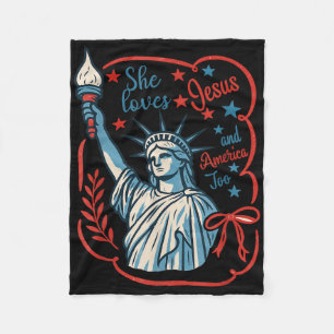 Loves Jesus And America Too Christian Patriotic 4t Fleece Blanket