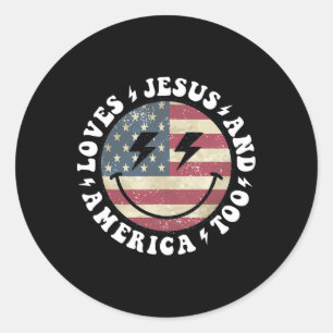 Loves Jesus And America Too God Christian 4th Of J Classic Round Sticker
