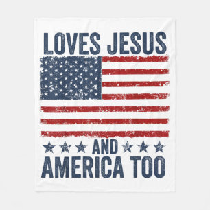 Loves Jesus and America Too God Christian 4th of J Fleece Blanket