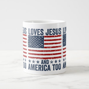 Loves Jesus and America Too God Christian 4th of J Large Coffee Mug